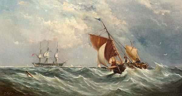 Ebenezer Colls Sailboats in a squall oil painting picture